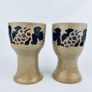 Lot 2 Handmade Studio Art Pottery Mug Tall Glazed Grapes - Seppy & Me Signed Vtg